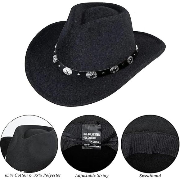 Western Felt Cowboy Hat Women Cowgirls Fedora Rodeo 22-22.75\